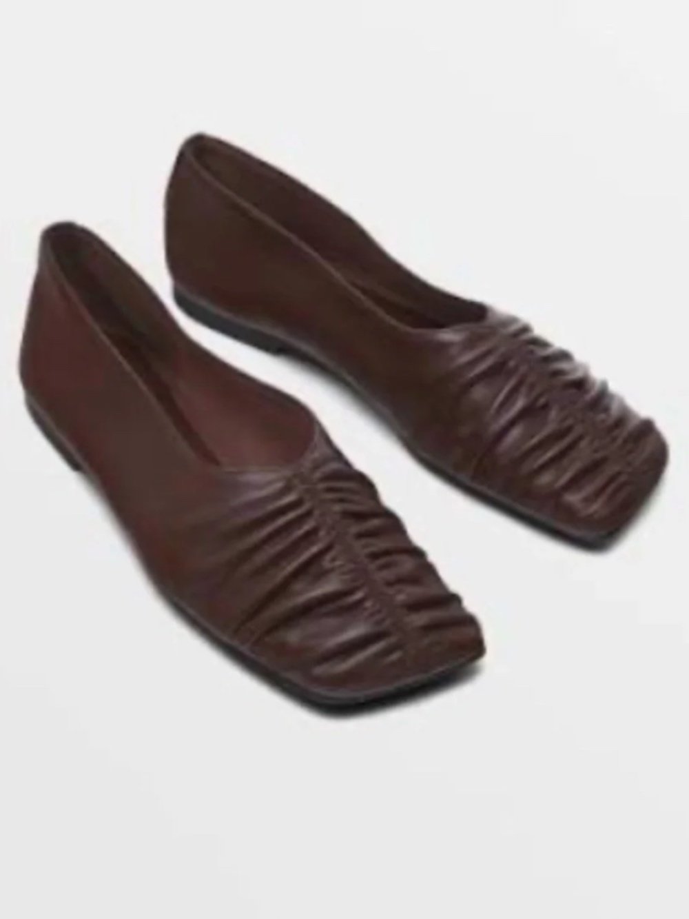 Massimo Dutti Nappa Sheepskin Leather Gathered Soft Ballet Flat Burgundy Size 38